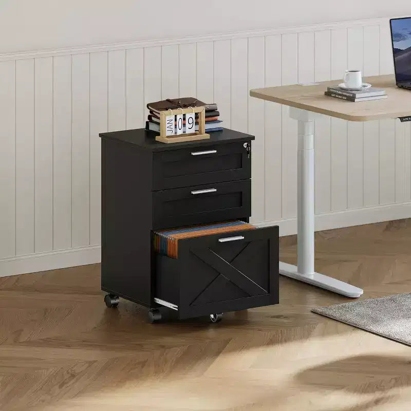 Meuble de classement en bois avec serrure, classeur mobile sous le bureau sur roulettes, compatible A4/lettre, tiroir de rangement roulant, organisateur multifonctionnel