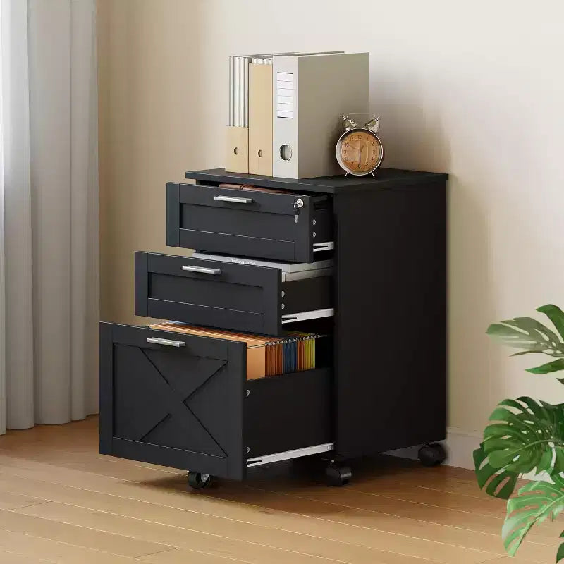 Meuble de classement en bois avec serrure, classeur mobile sous le bureau sur roulettes, compatible A4/lettre, tiroir de rangement roulant, organisateur multifonctionnel