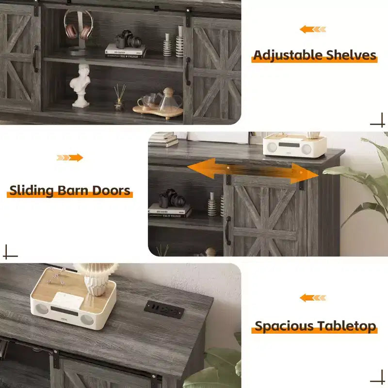 Meuble TV de style rustique pour téléviseur de 75 pouces, meuble de divertissement en bois, console meuble TV multimédia