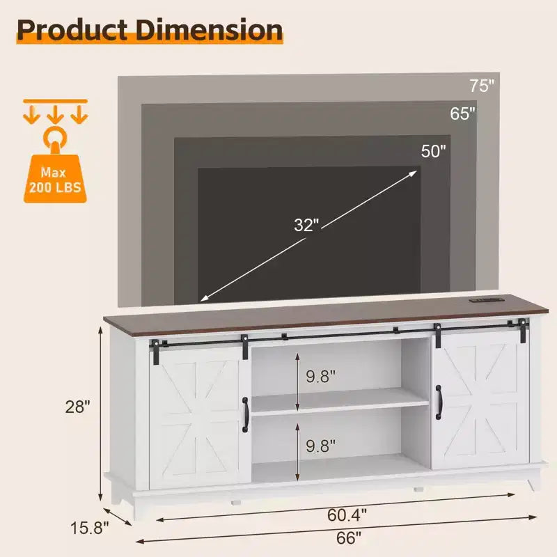 Meuble TV de style rustique pour téléviseur de 75 pouces, meuble de divertissement en bois, console meuble TV multimédia