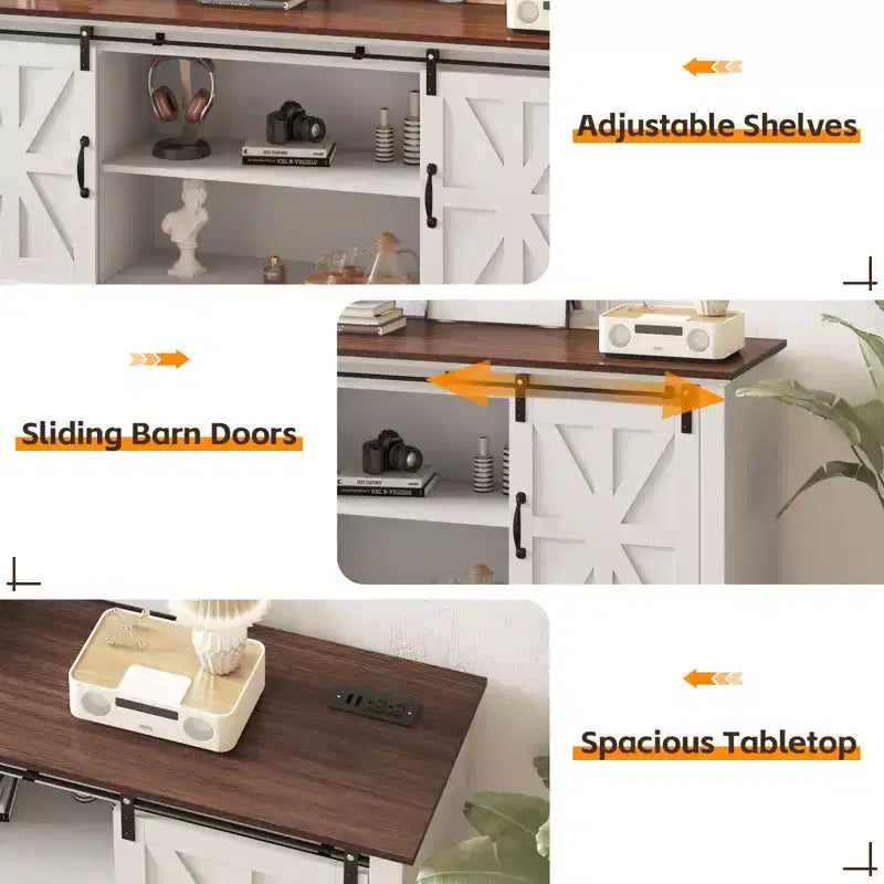 Meuble TV de style rustique pour téléviseur de 75 pouces, meuble de divertissement en bois, console meuble TV multimédia