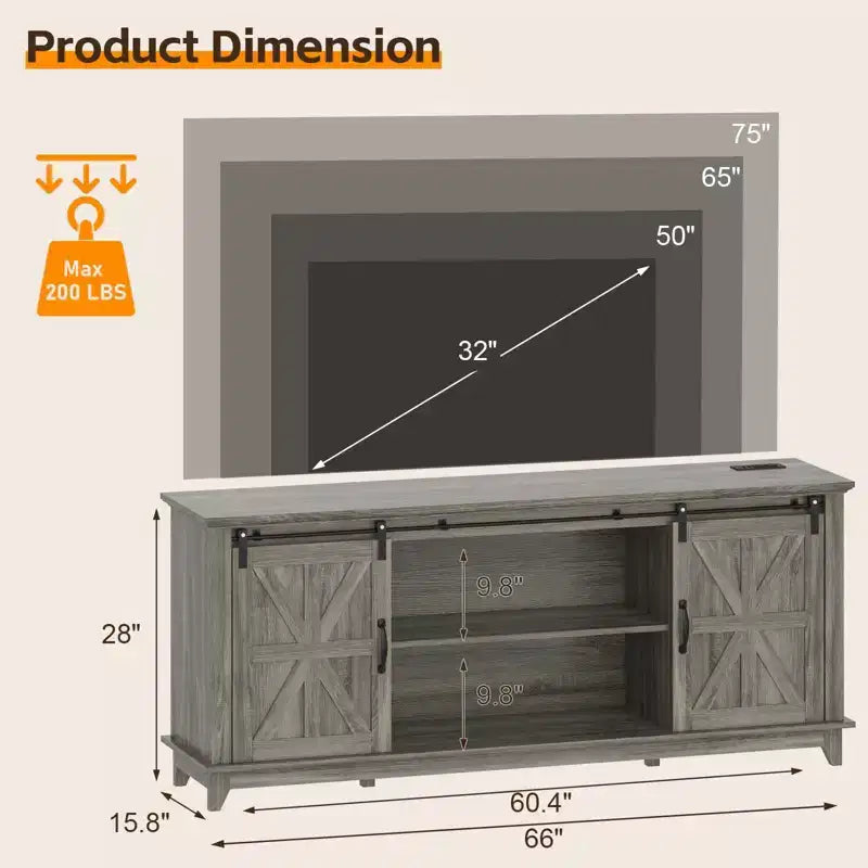 Meuble TV de style rustique pour téléviseur de 75 pouces, meuble de divertissement en bois, console meuble TV multimédia