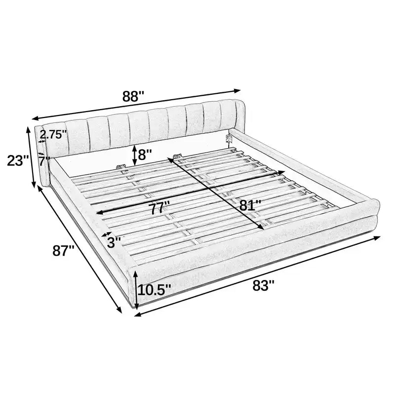 Lit capitonné King Size avec tête de lit, cadre solide en tissu chenille pour chambre à coucher, gris
