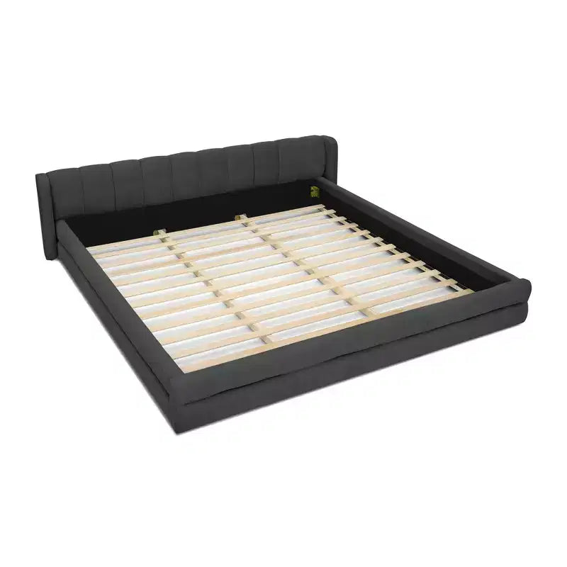 Lit capitonné King Size avec tête de lit, cadre solide en tissu chenille pour chambre à coucher, gris
