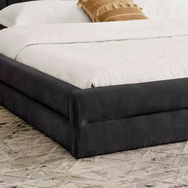Lit capitonné King Size avec tête de lit, cadre solide en tissu chenille pour chambre à coucher, gris