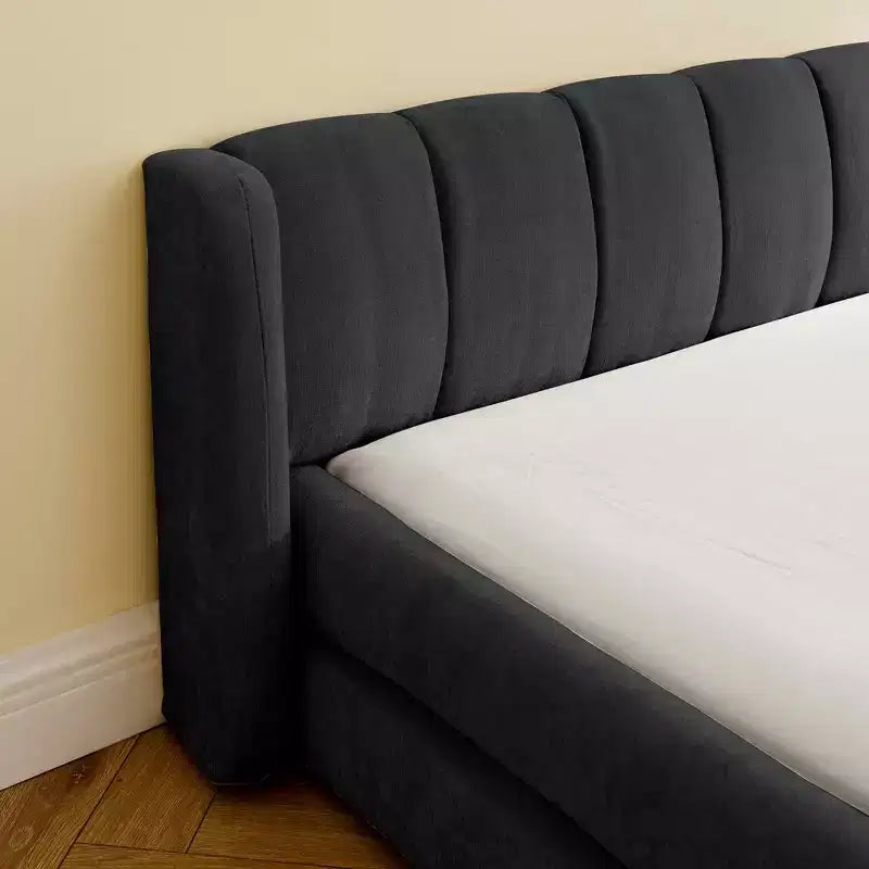 Lit capitonné King Size avec tête de lit, cadre solide en tissu chenille pour chambre à coucher, gris