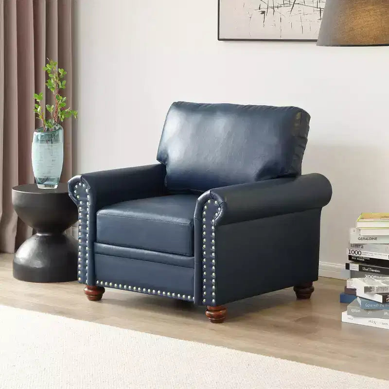 Canapé simple moderne en similicuir de 91 cm avec pieds en bois pour salon, bureau, appartement