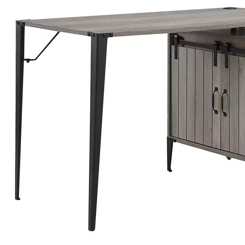 Bureau d'écriture en L de 48 pouces, bureau d'ordinateur moderne avec rangement à porte coulissante, gestion des câbles, pieds en métal pour bureau à domicile