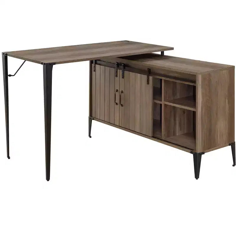 Bureau d'écriture en L de 48 pouces, bureau d'ordinateur moderne avec rangement à porte coulissante, gestion des câbles, pieds en métal pour bureau à domicile