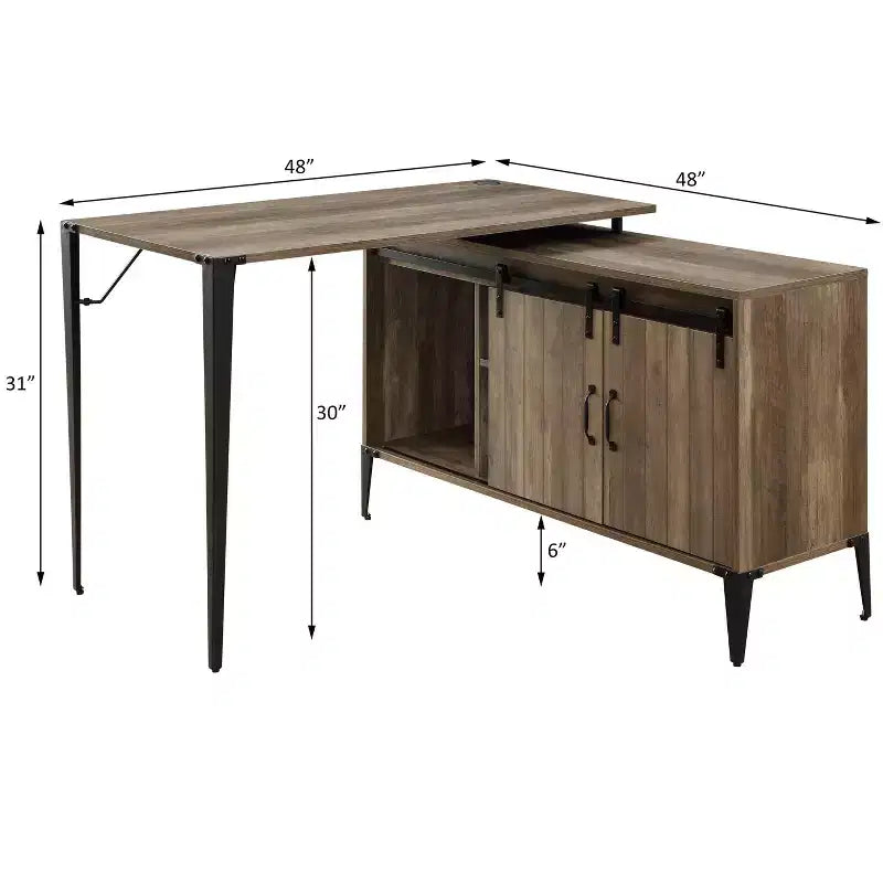 Bureau d'écriture en L de 48 pouces, bureau d'ordinateur moderne avec rangement à porte coulissante, gestion des câbles, pieds en métal pour bureau à domicile
