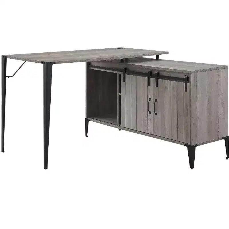 Bureau d'écriture en L de 48 pouces, bureau d'ordinateur moderne avec rangement à porte coulissante, gestion des câbles, pieds en métal pour bureau à domicile