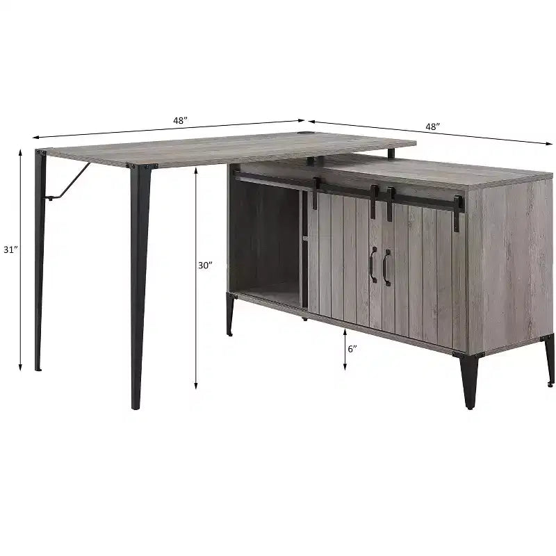 Bureau d'écriture en L de 48 pouces, bureau d'ordinateur moderne avec rangement à porte coulissante, gestion des câbles, pieds en métal pour bureau à domicile