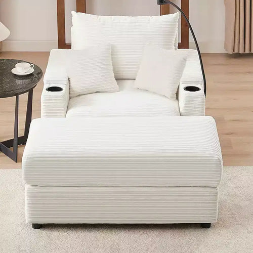 MAYEERTY 41.7 Modern Single Sofa with Storage Ottoman Two Cup Holders for Living Room Beige