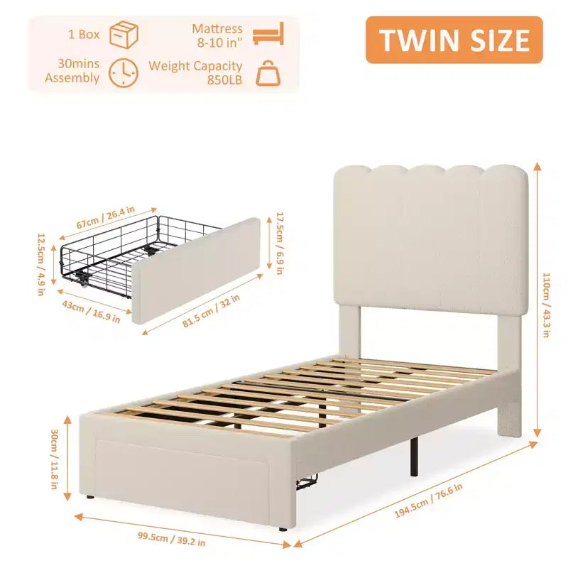 Cadre de lit double rembourré en velours avec tiroirs de rangement et tête de lit, cadre de lit plateforme pour filles, support à lattes en bois, conception basse