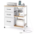 Costway 3 Drawer Mobile File Cabinet w/Charging Station Open Storage Shelves for Home