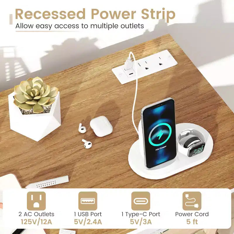 Classeur mobile à 3 tiroirs avec station de charge et étagères de rangement ouvertes pour bureau à domicile