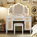 44.37 Makeup Vanity Desk with 13 LED Bulbs, 3 Lighting Modes, Tri-Fold Mirror, 5 Drawers & Shelves, Bedroom Charging Station, White