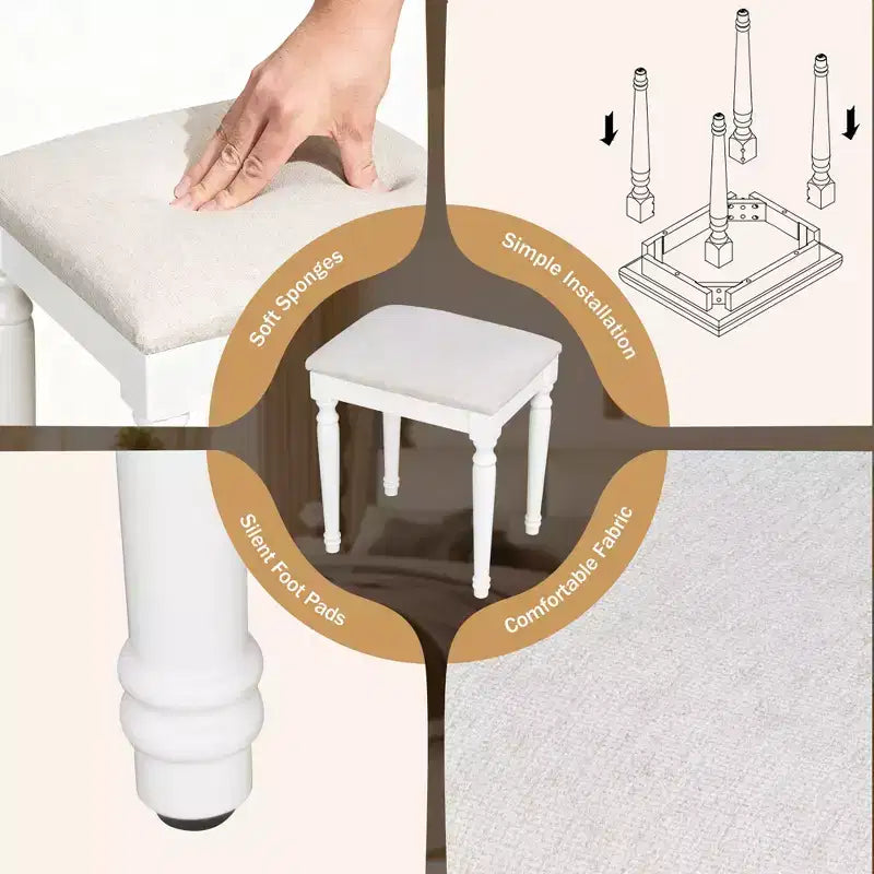 Coiffeuse de 112,7 cm avec 13 ampoules LED, 3 modes d'éclairage, miroir triple, 5 tiroirs et étagères, station de charge pour chambre à coucher, blanche