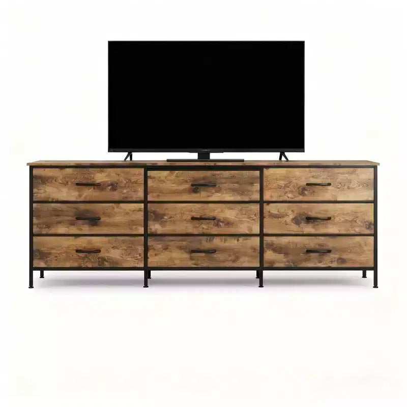Meuble TV de salon avec 9 tiroirs en tissu, Console de rangement multimédia