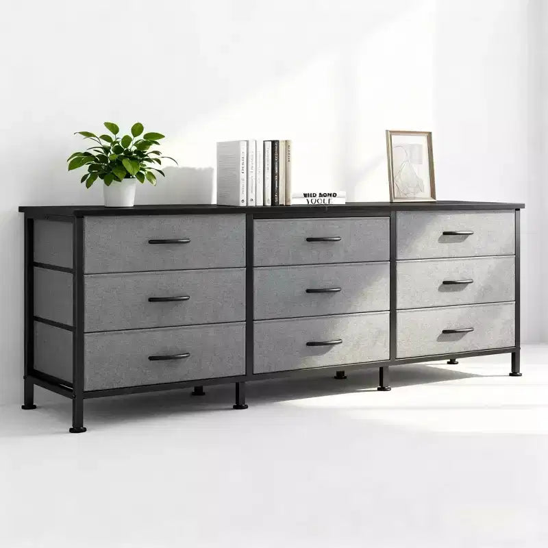 Meuble TV de salon avec 9 tiroirs en tissu, Console de rangement multimédia
