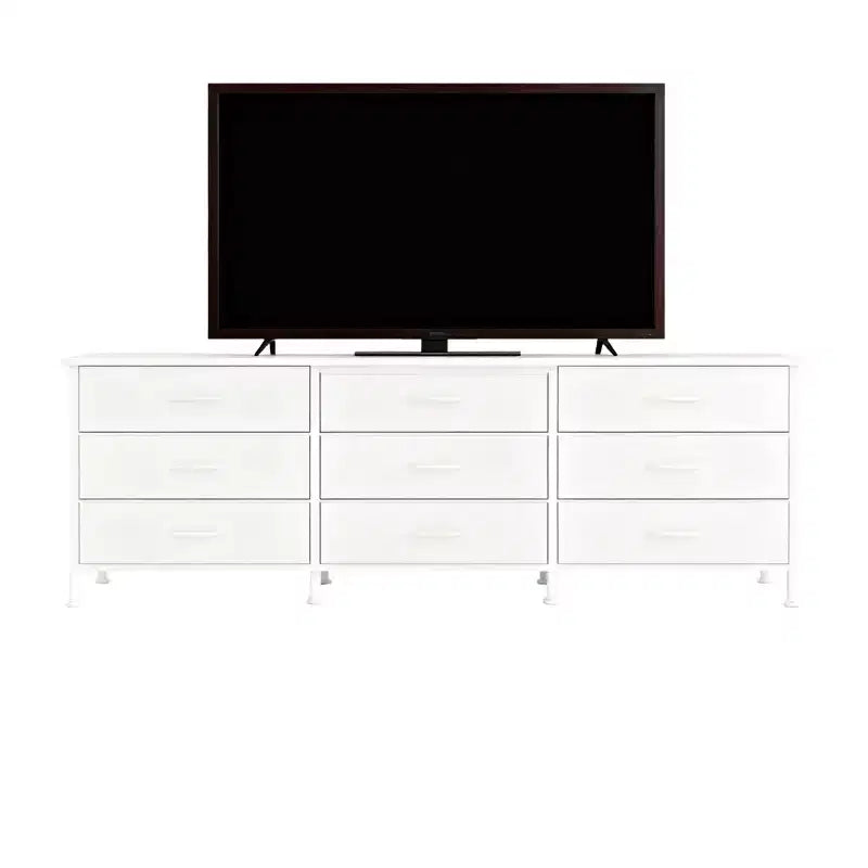 Meuble TV de salon avec 9 tiroirs en tissu, Console de rangement multimédia