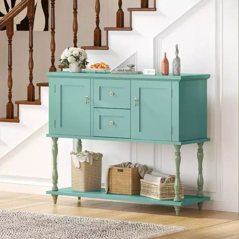 Table console avec 2 tiroirs et 2 portes, table d'entrée en bois de style ferme de 106,7 cm avec étagère de rangement inférieure, meuble TV de rangement antique pour couloir