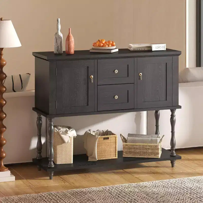 Table console avec 2 tiroirs et 2 portes, table d'entrée en bois de style ferme de 106,7 cm avec étagère de rangement inférieure, meuble TV de rangement antique pour couloir
