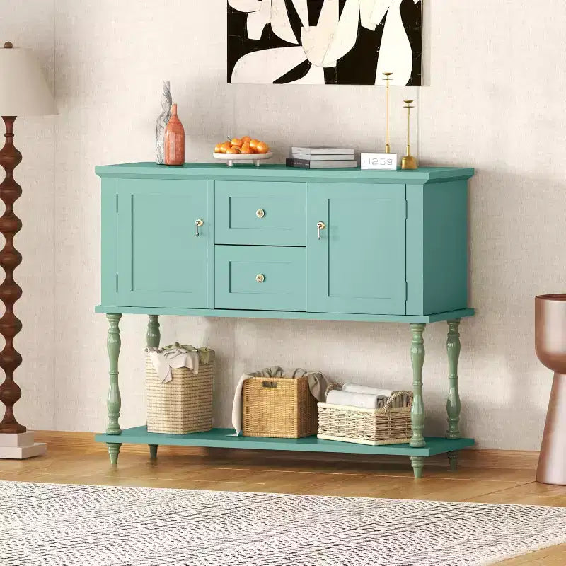 Table console avec 2 tiroirs et 2 portes, table d'entrée en bois de style ferme de 106,7 cm avec étagère de rangement inférieure, meuble TV de rangement antique pour couloir