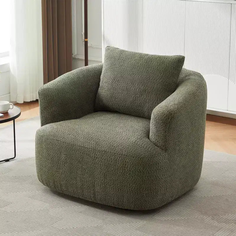Fauteuil pivotant à 360 degrés, largeur 38,2 pouces, rembourré, en tissu bouclé, avec assise profonde, pour salon, chambre, bureau, vert