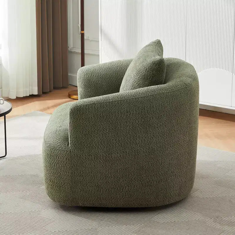 Fauteuil pivotant à 360 degrés, largeur 38,2 pouces, rembourré, en tissu bouclé, avec assise profonde, pour salon, chambre, bureau, vert