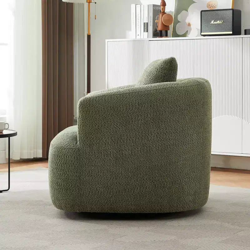 Fauteuil pivotant à 360 degrés, largeur 38,2 pouces, rembourré, en tissu bouclé, avec assise profonde, pour salon, chambre, bureau, vert