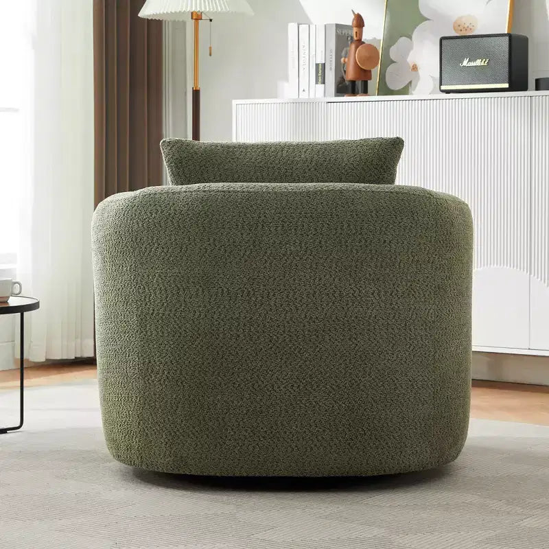 Fauteuil pivotant à 360 degrés, largeur 38,2 pouces, rembourré, en tissu bouclé, avec assise profonde, pour salon, chambre, bureau, vert