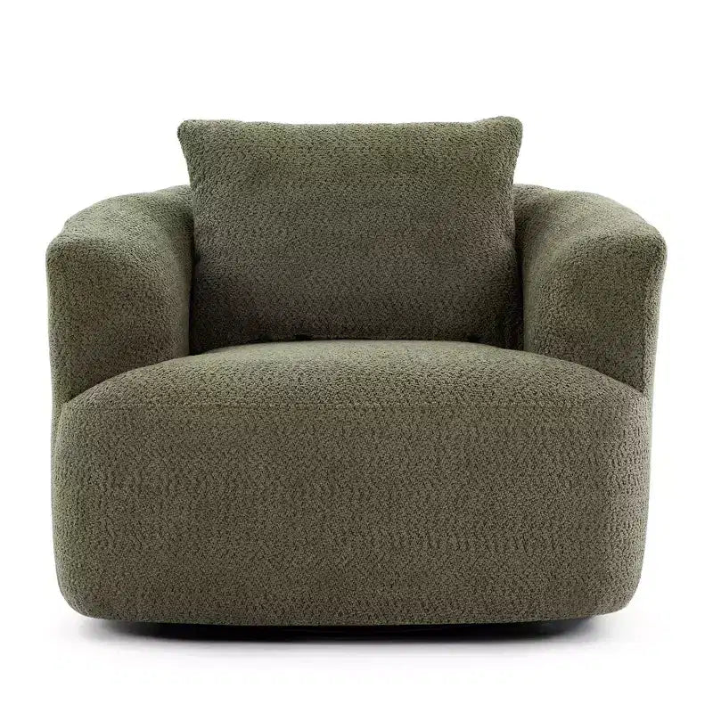Fauteuil pivotant à 360 degrés, largeur 38,2 pouces, rembourré, en tissu bouclé, avec assise profonde, pour salon, chambre, bureau, vert