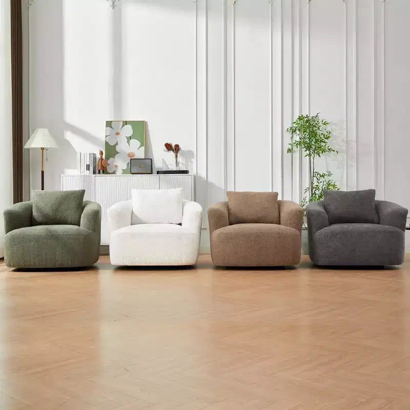 Fauteuil pivotant à 360 degrés, largeur 38,2 pouces, rembourré, en tissu bouclé, avec assise profonde, pour salon, chambre, bureau, vert