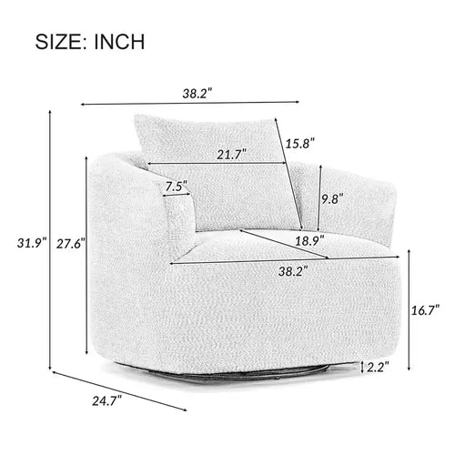 Fauteuil pivotant à 360 degrés, largeur 38,2 pouces, rembourré, en tissu bouclé, avec assise profonde, pour salon, chambre, bureau, vert