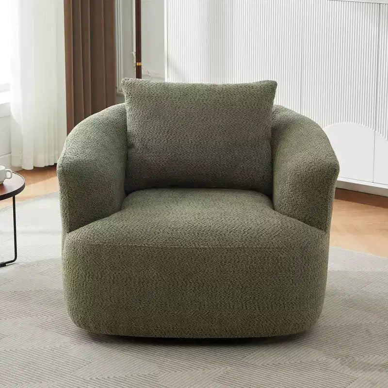 Fauteuil pivotant à 360 degrés, largeur 38,2 pouces, rembourré, en tissu bouclé, avec assise profonde, pour salon, chambre, bureau, vert