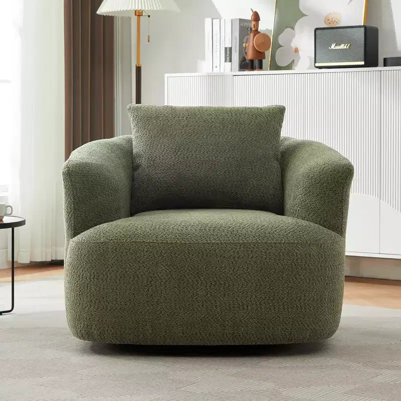Fauteuil pivotant à 360 degrés, largeur 38,2 pouces, rembourré, en tissu bouclé, avec assise profonde, pour salon, chambre, bureau, vert